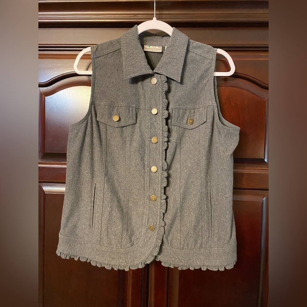 Gray Sleeveless Vest with Gold Buttons